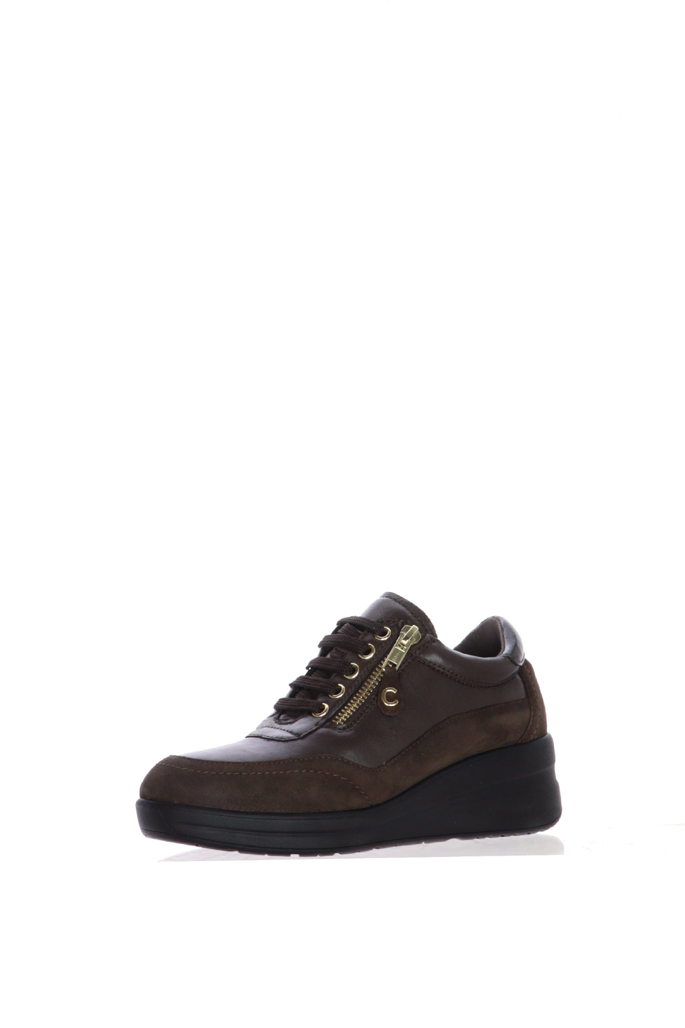 Sneaker marrone con lacci e cerniera in pelle e camoscio plantare estraibile 2