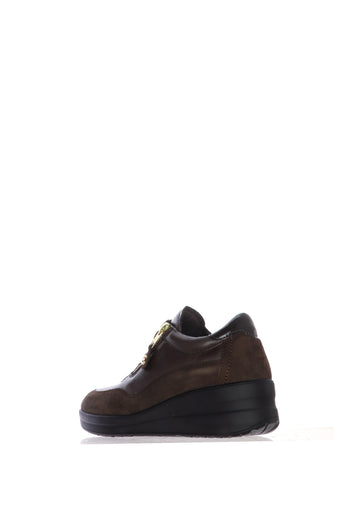 Sneaker marrone con lacci e cerniera in pelle e camoscio plantare estraibile - 3