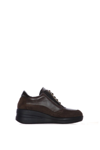Sneaker marrone con lacci e cerniera in pelle e camoscio plantare estraibile - 6