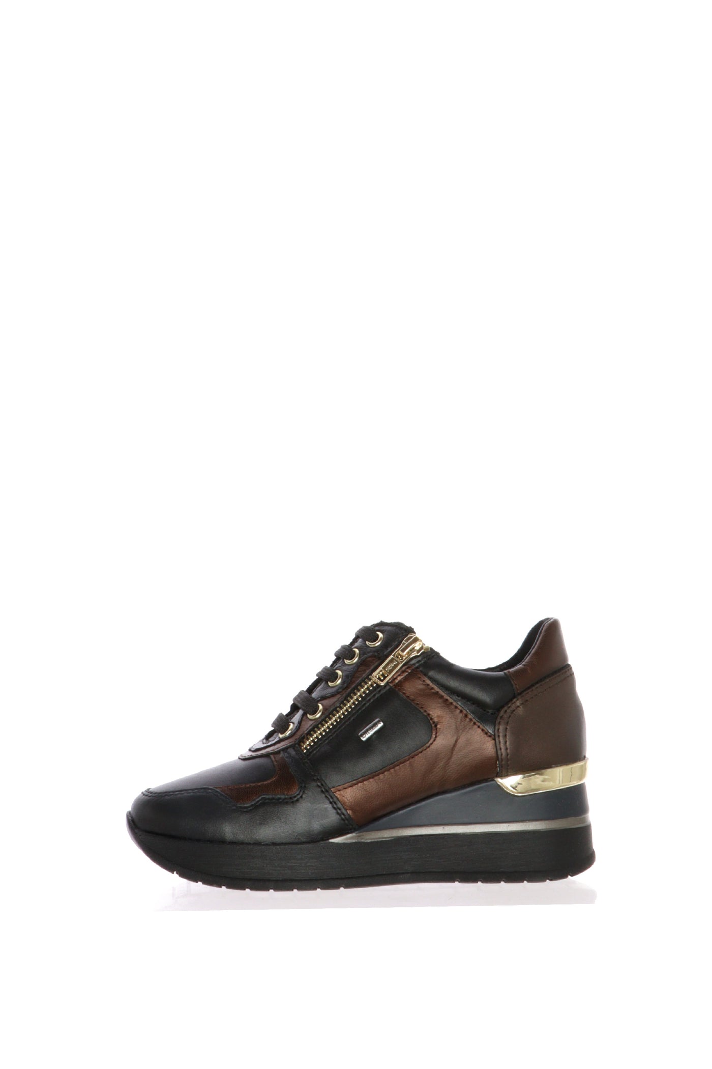 Sneakers in pelle nero  con lacci e cerniera Cinzia Soft
