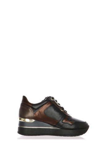Sneakers in pelle nero  con lacci e cerniera Cinzia Soft - 3