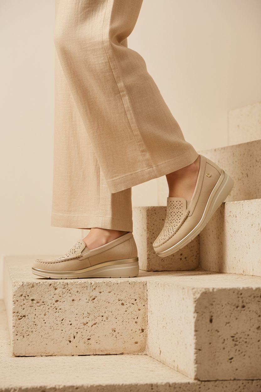 Mocassino beige e blu in camoscio traforato Cinzia Soft 2