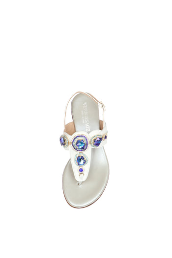 Infradito gioiello in pelle bianca con pietre azzurre - 6