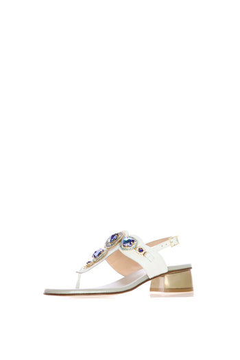 Infradito gioiello in pelle bianca con pietre azzurre - 3