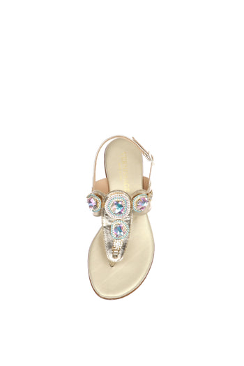 Infradito gioiello in pelle laminata platino con pietre lilla/azzurre - 6