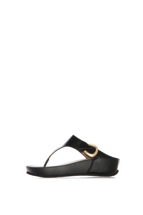 Infradito in pelle nera e oro  con strappo - 1