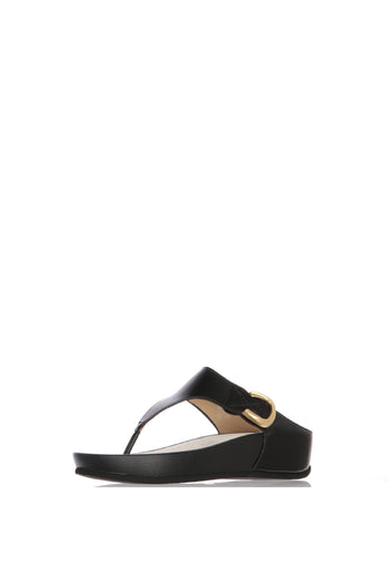 Infradito in pelle nera e oro  con strappo - 4