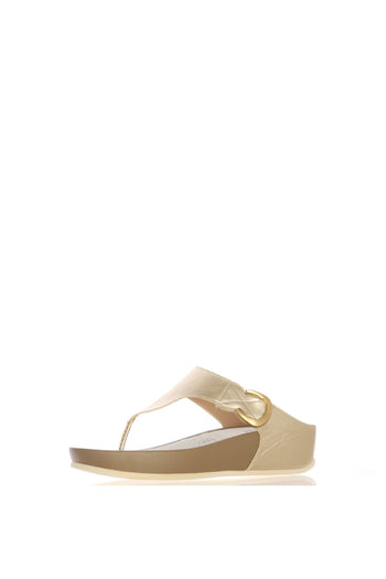 Infradito in pelle nera e oro  con strappo - 5
