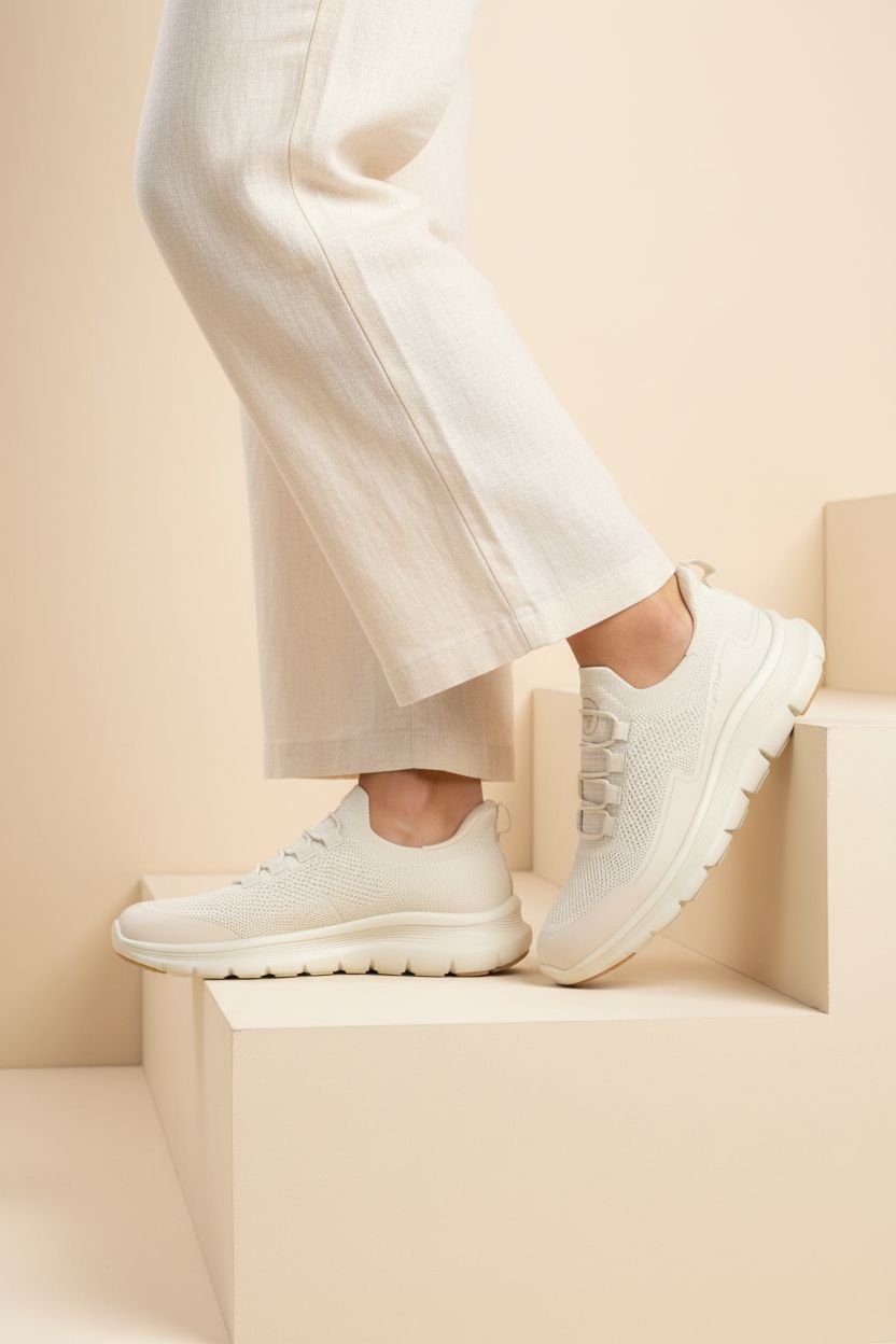 Sneakers beige in tessuto elastico 2