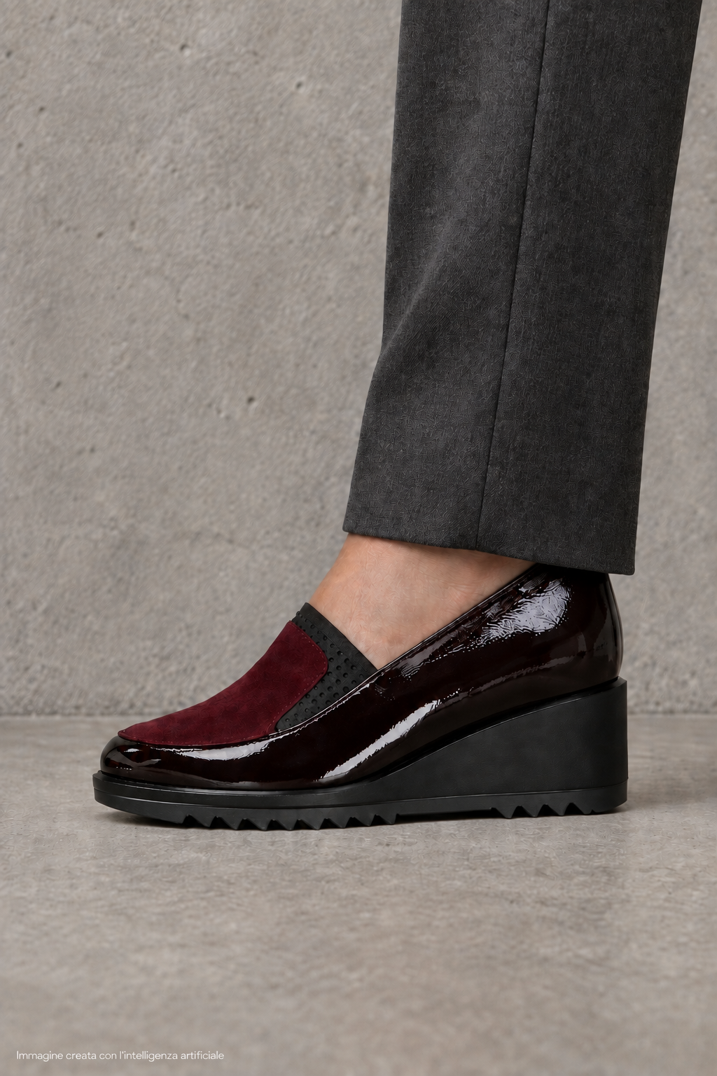 Mocassino Donna con Zeppa "Soffice Sogno" in Bordeaux e Vernice con Strass 2