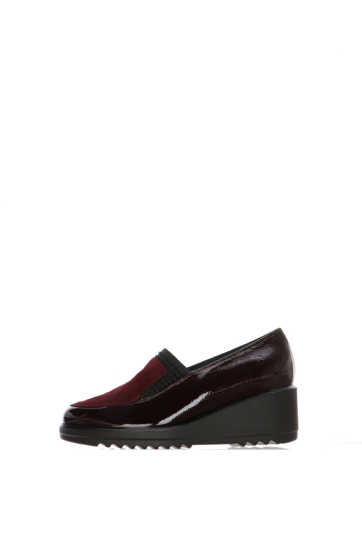 Mocassino Donna con Zeppa "Soffice Sogno" in Bordeaux e Vernice con Strass