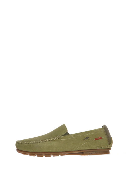 Mocassino Dorian in camoscio verde oliva  beige e blue jeans - 1