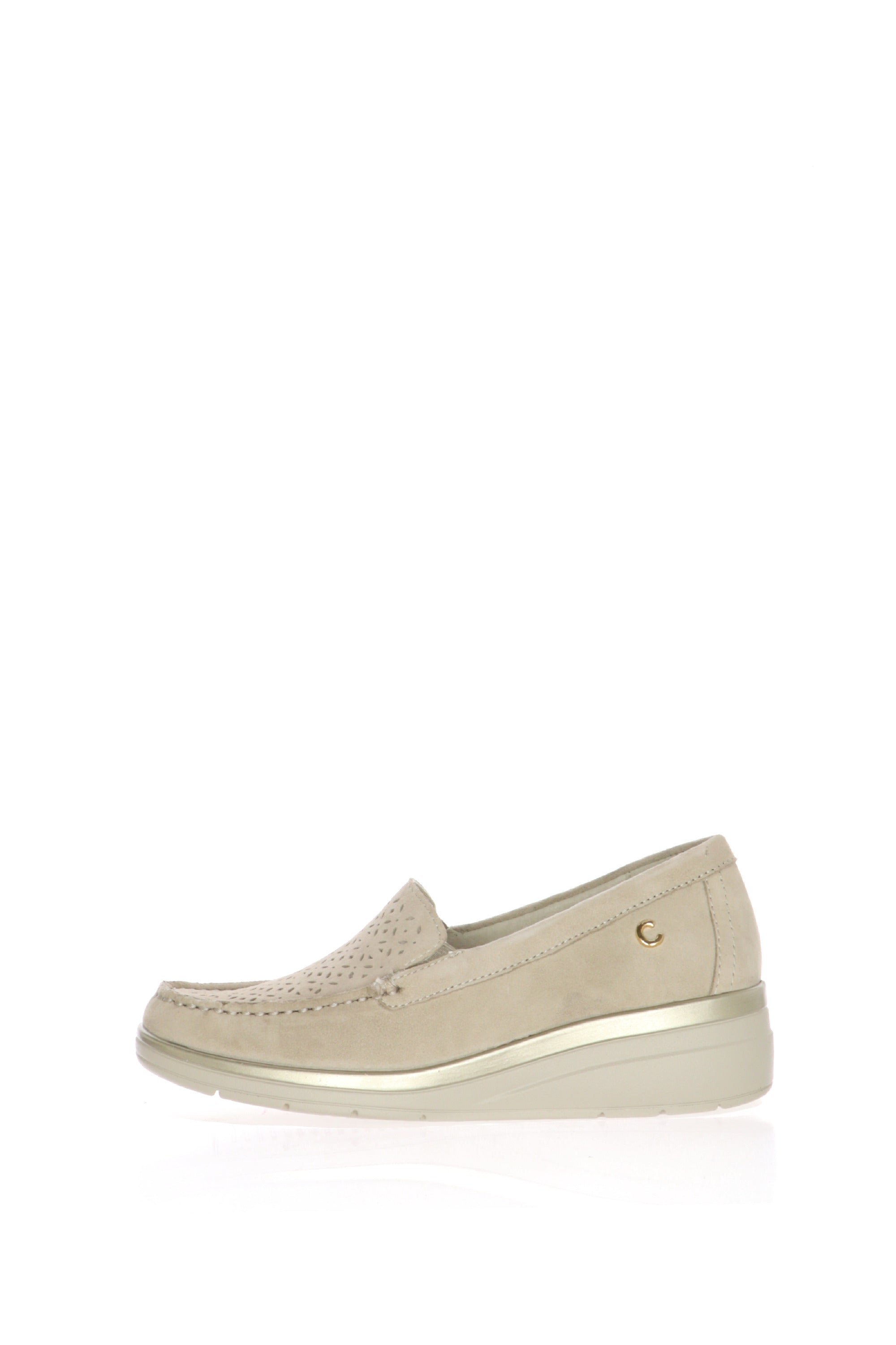 Mocassino beige e blu in camoscio traforato Cinzia Soft