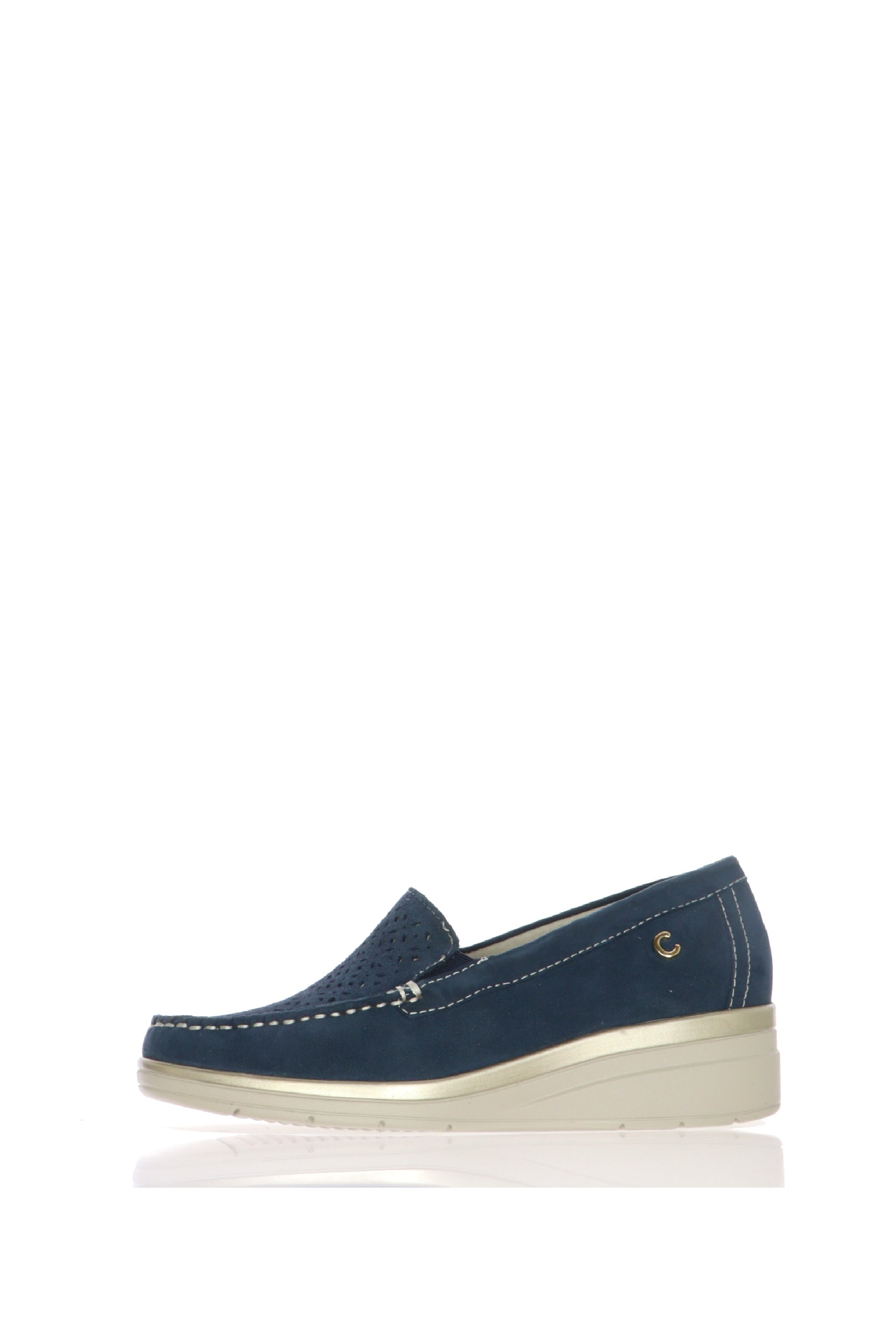 Mocassino beige e blu in camoscio traforato Cinzia Soft