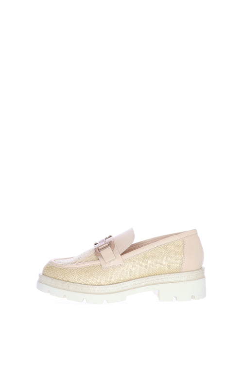 Mocassino beige in pelle e raffia Soffice Sogno - 1
