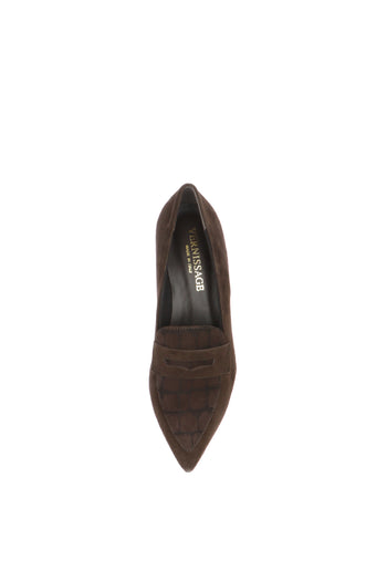 Mocassino casual con tacco in camoscio nero e marrone dettagli stampa animalier - 9