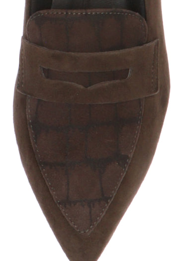 Mocassino casual con tacco in camoscio nero e marrone dettagli stampa animalier - 11