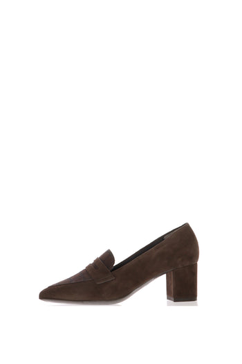 Mocassino casual con tacco in camoscio nero e marrone dettagli stampa animalier - 3