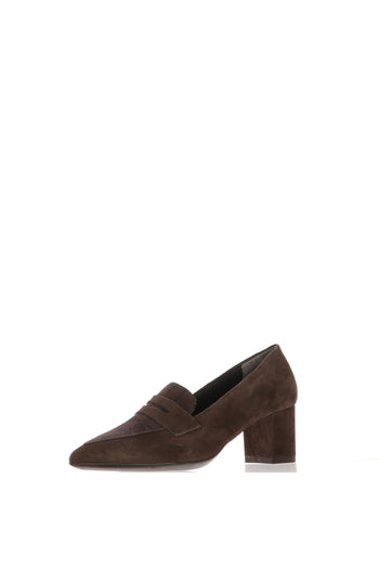 Mocassino casual con tacco in camoscio nero e marrone dettagli stampa animalier - 5