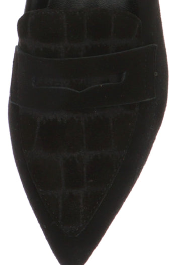 Mocassino casual con tacco in camoscio nero dettagli stampa cocco - 5