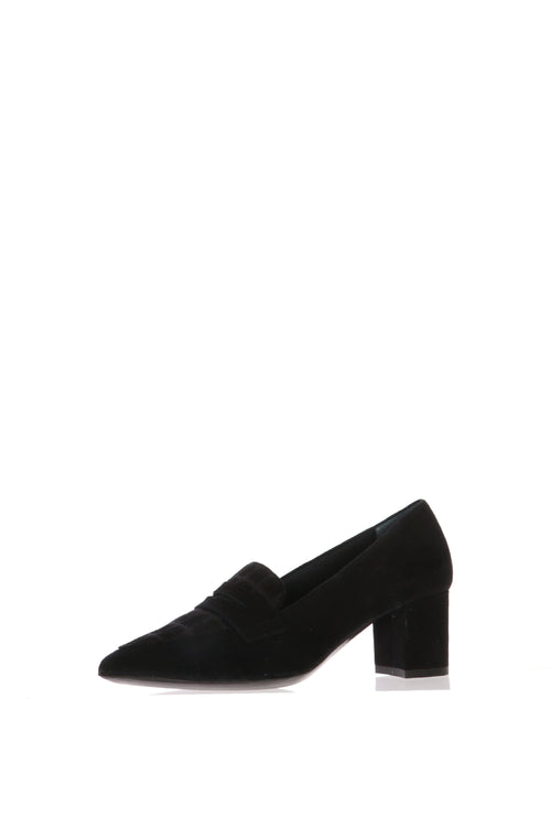 Mocassino casual con tacco in camoscio nero dettagli stampa cocco - 2
