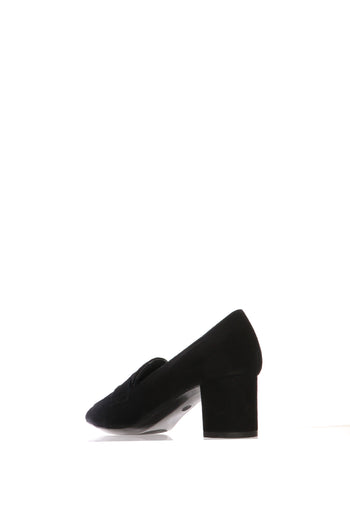 Mocassino casual con tacco in camoscio nero dettagli stampa cocco - 3