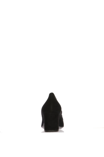 Mocassino casual con tacco in camoscio nero dettagli stampa cocco - 6