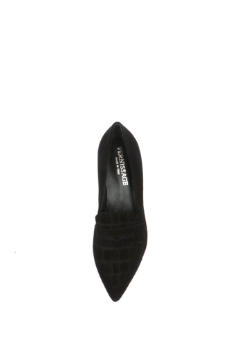 Mocassino casual con tacco in camoscio nero dettagli stampa cocco - 4