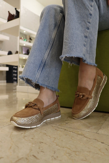Mocassino cuoio con catena, plantare relax fit estraibile - 3