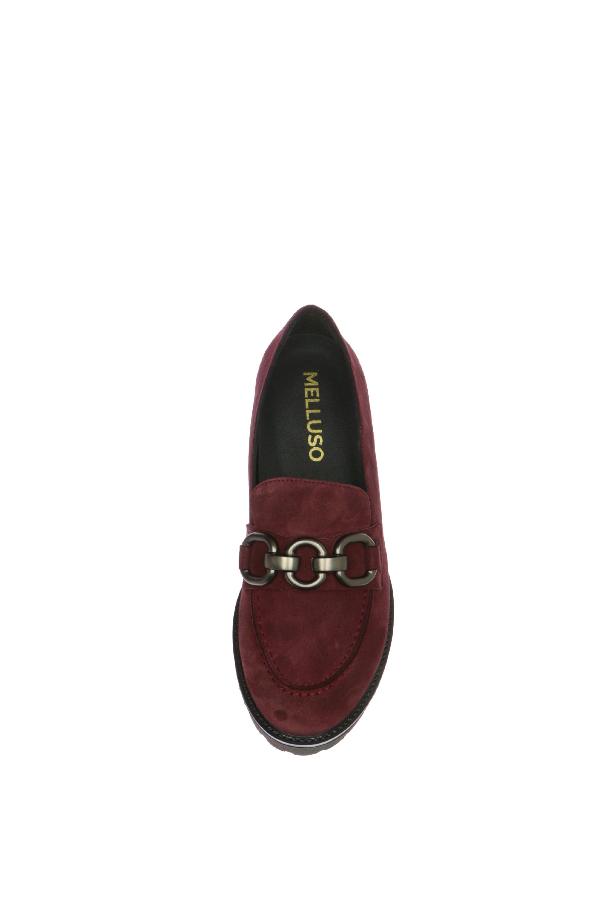 Mocassino in camoscio nero e bordeaux con accessorio catena Melluso Walk