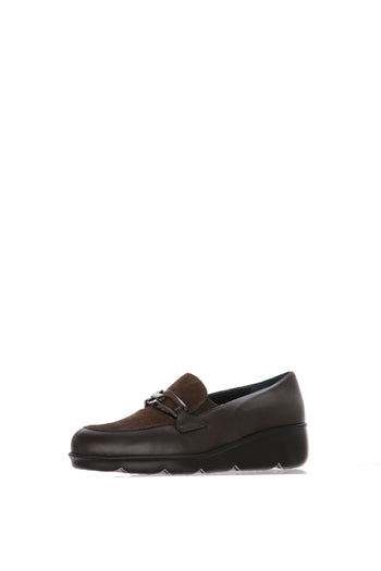 Mocassino in pelle dettagli camoscio  nero e marrone con zeppa bassa - 4
