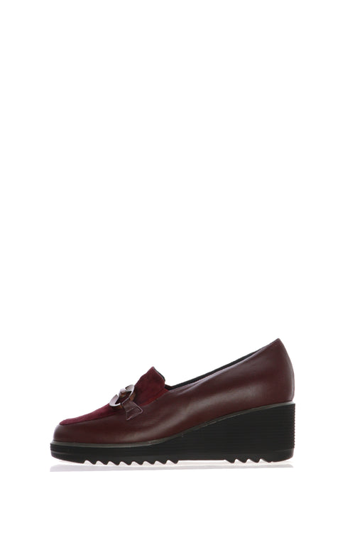 Mocassino in pelle e camoscio bordeaux  zeppa media Soffice Sogno - 1
