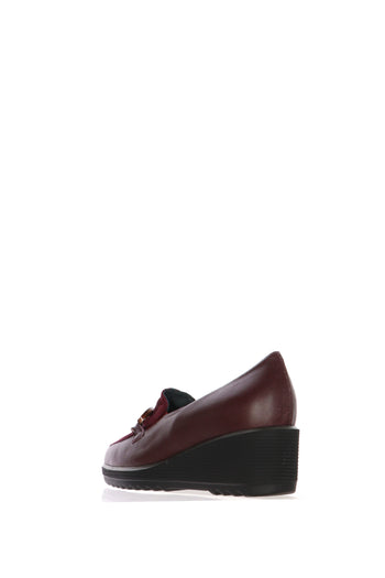 Mocassino in pelle e camoscio bordeaux  zeppa media Soffice Sogno - 3