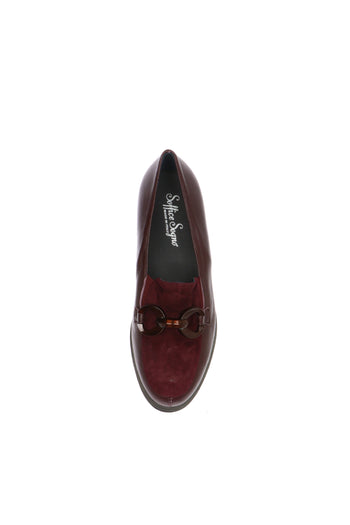 Mocassino in pelle e camoscio bordeaux  zeppa media Soffice Sogno - 6