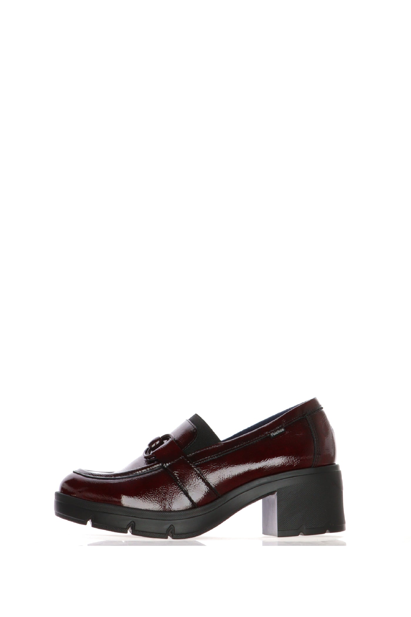 Mocassino in pelle lucida bordeaux e nero con plantare estraibile Fluchos