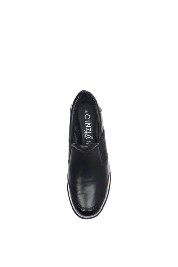 Mocassino in pelle nera con dettagli strass - 5
