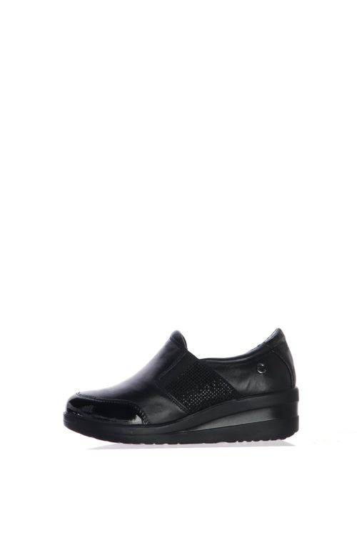 Mocassino in pelle nera con dettagli strass - 1