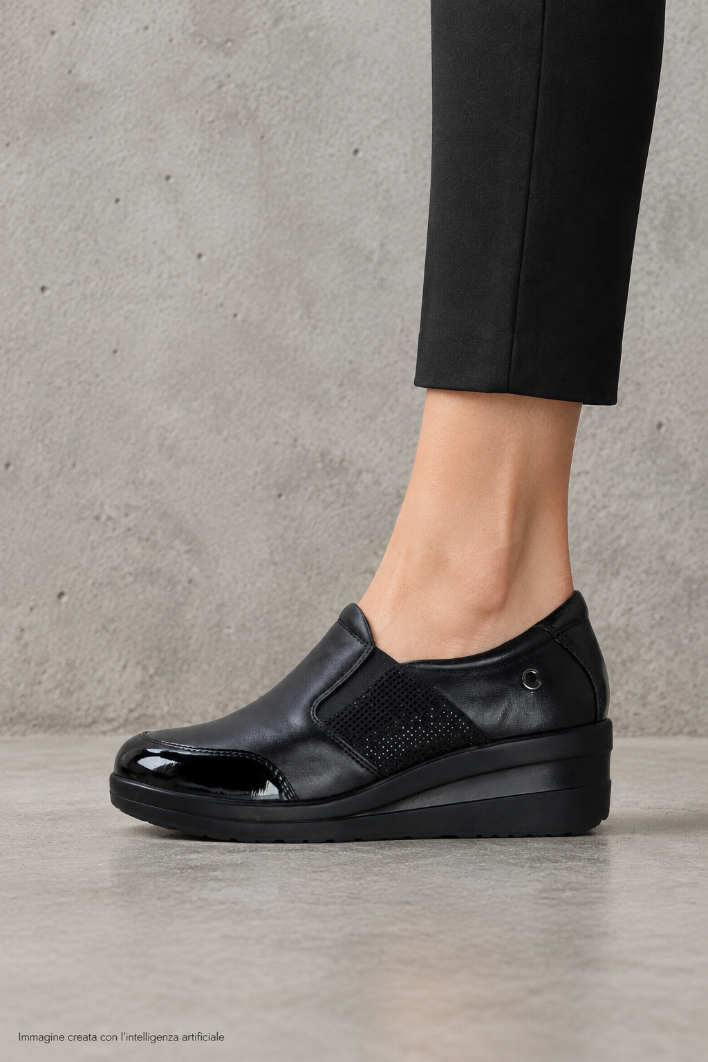 Mocassino in pelle nera con dettagli strass 2