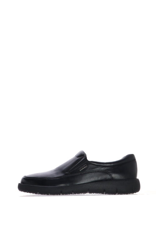 Mocassino in pelle nero con elastici sul dorso plantare estraibile - 1