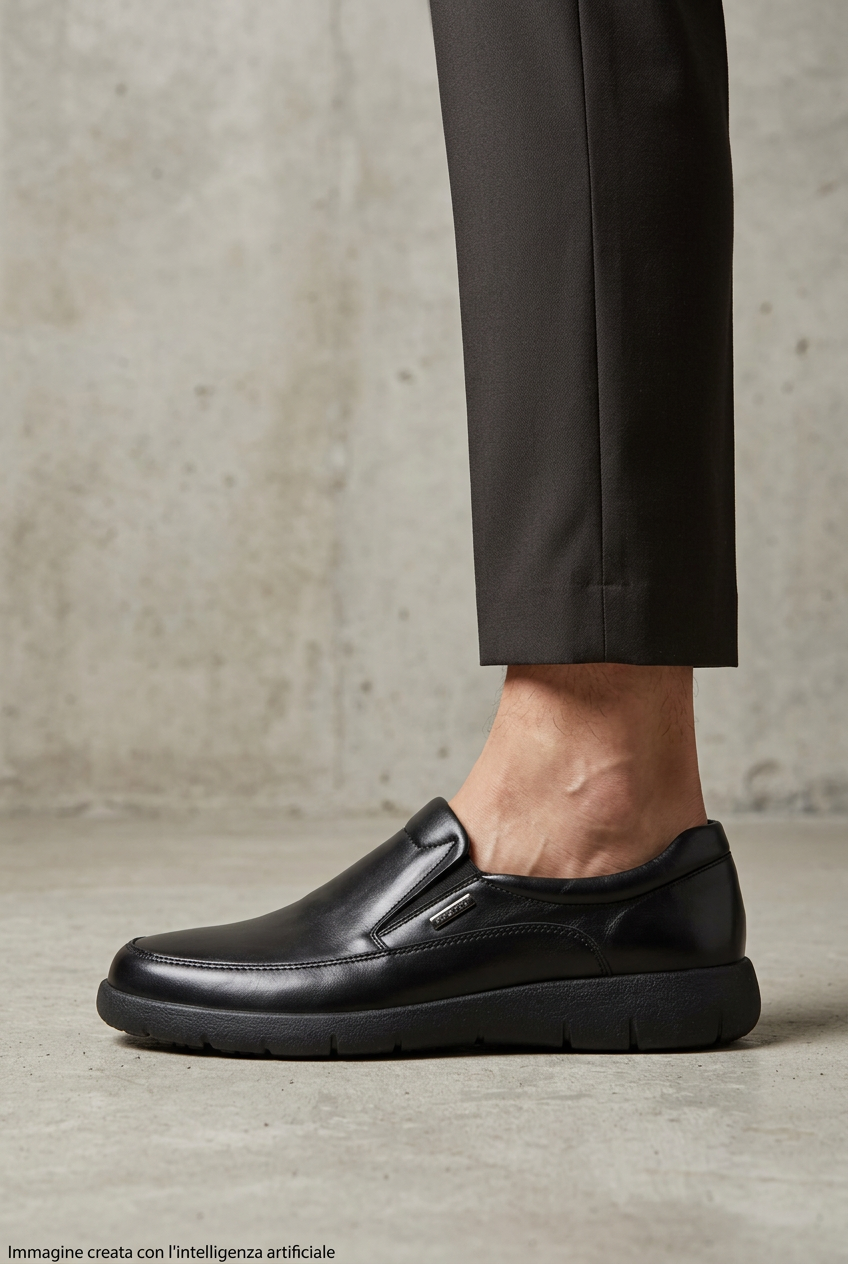 Mocassino in pelle nero con elastici sul dorso plantare estraibile