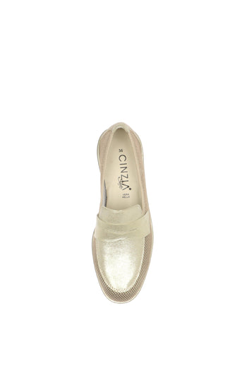 Mocassino in tessuto retinato platino zeppa media - 5