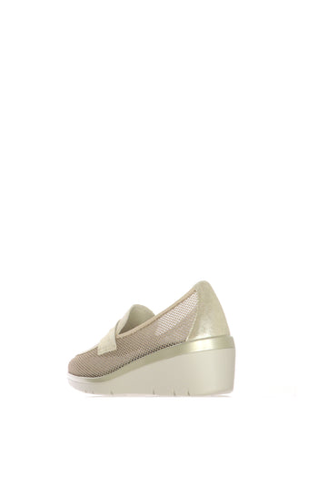 Mocassino in tessuto retinato platino zeppa media - 3