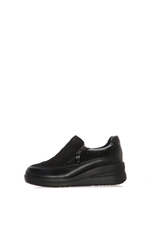 Mocassino nero con zeppa e zip laterale - 1