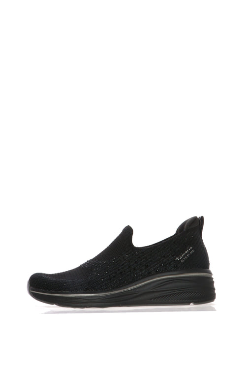 Mocassino nero e bianco in tessuto elastico con strass a colore Tamaris - 1