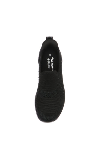 Mocassino nero e bianco in tessuto elastico con strass a colore Tamaris - 5