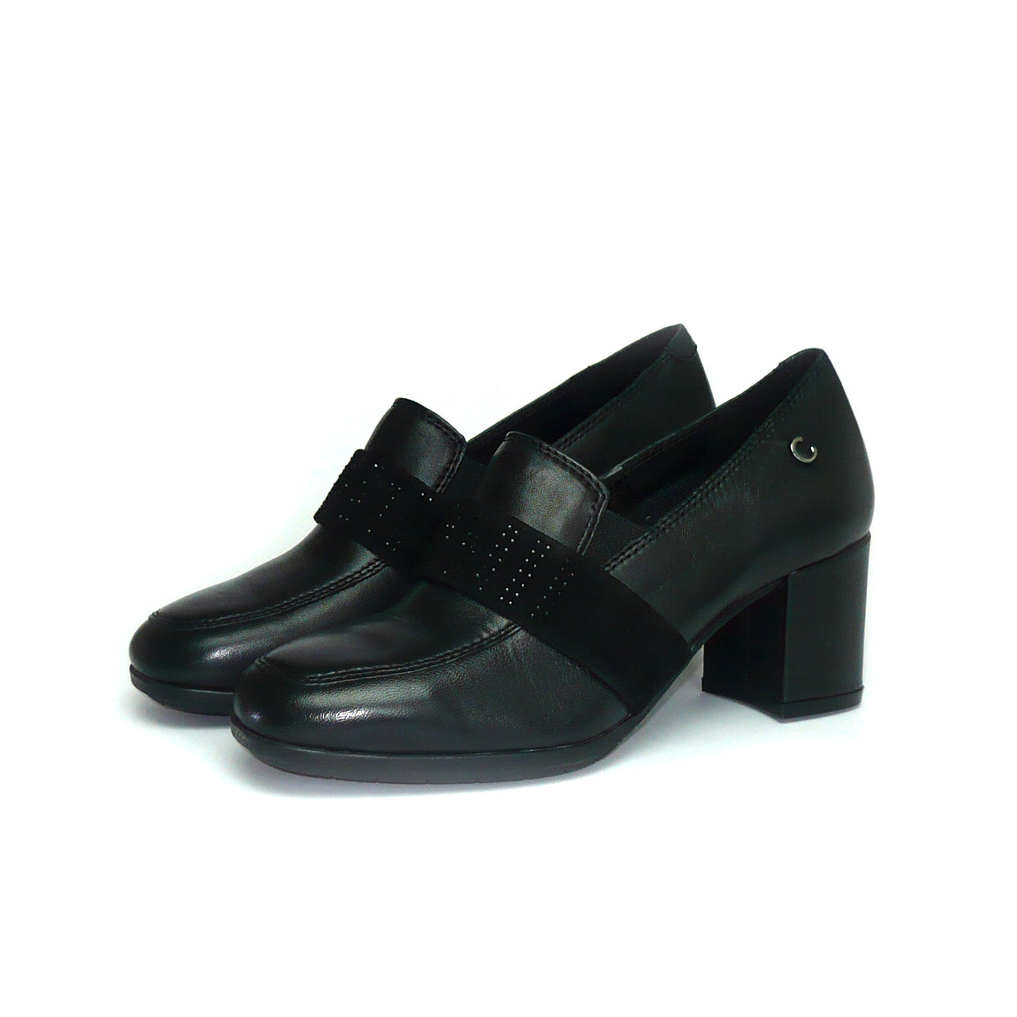 Mocassino nero in pelle con tacco Cinzia Soft