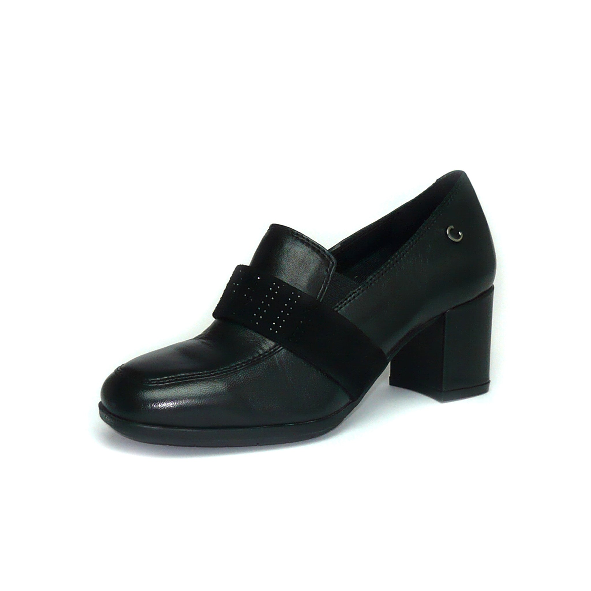 Mocassino nero in pelle con tacco Cinzia Soft