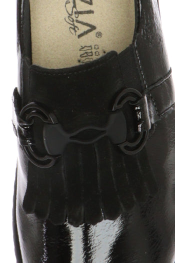 Mocassino nero in pelle lucida elasticizzata zeppa bassa - 5