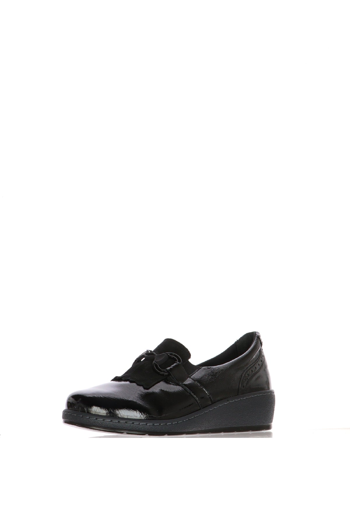 Mocassino nero in pelle lucida elasticizzata zeppa bassa 2