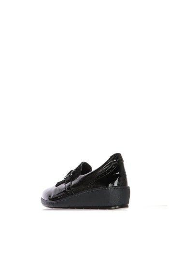 Mocassino nero in pelle lucida elasticizzata zeppa bassa - 3